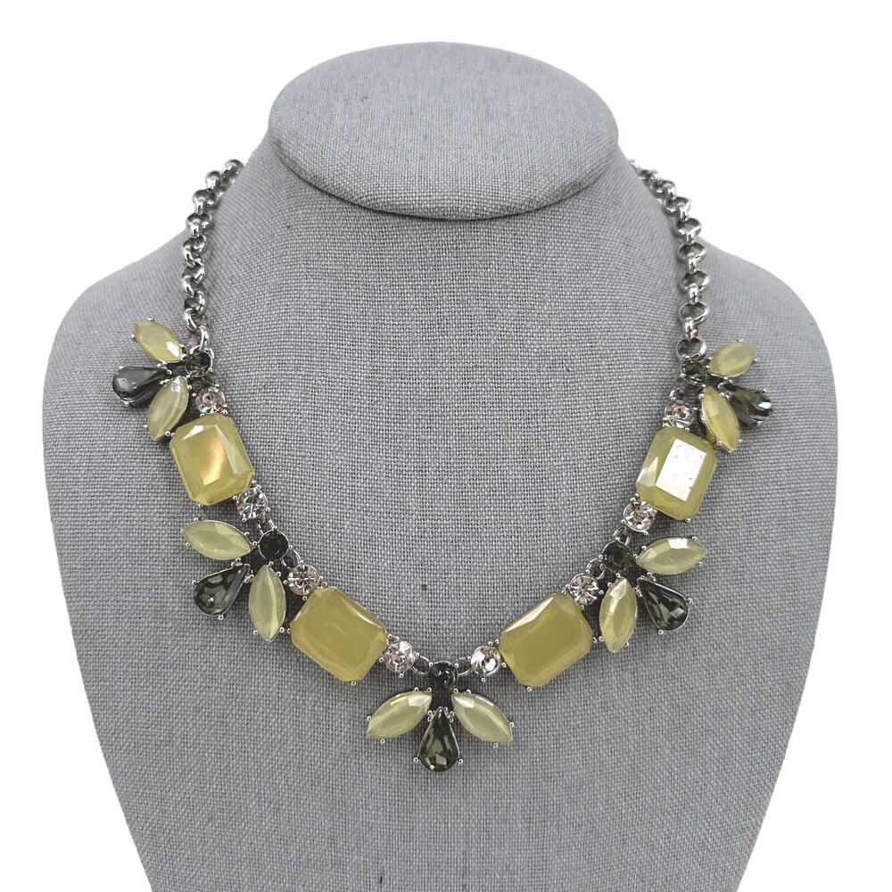 Banana Republic Rhinestone Statement Necklace Yellow and Gray Silver Tone